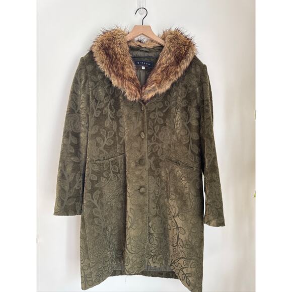 Penny Lane Style Giacca Floral Tapestry Faux Fur Trim Coat in Green - XL - Picture 1 of 7